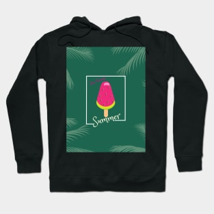 Watermelon Ice Cream Tropical Palm leaves Hello Summer Hoodie